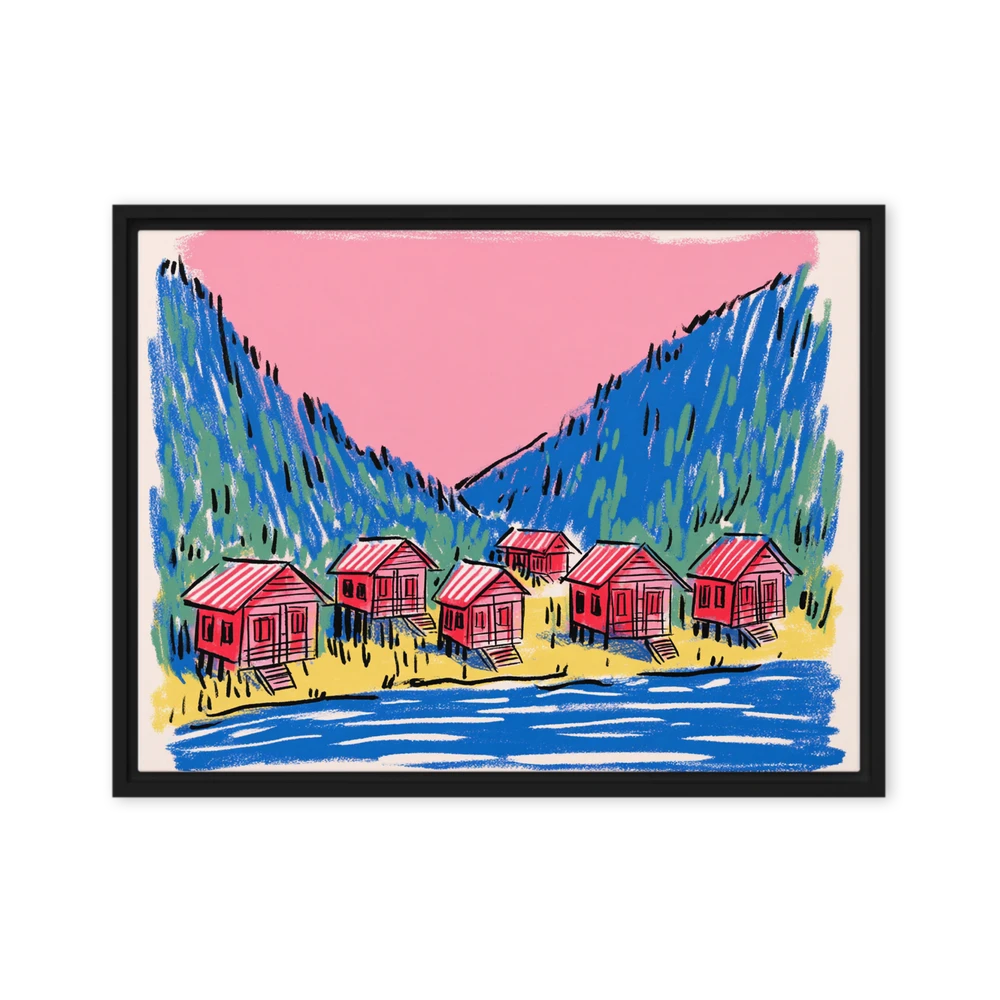 Red Cabins at the Fjord | Art Print