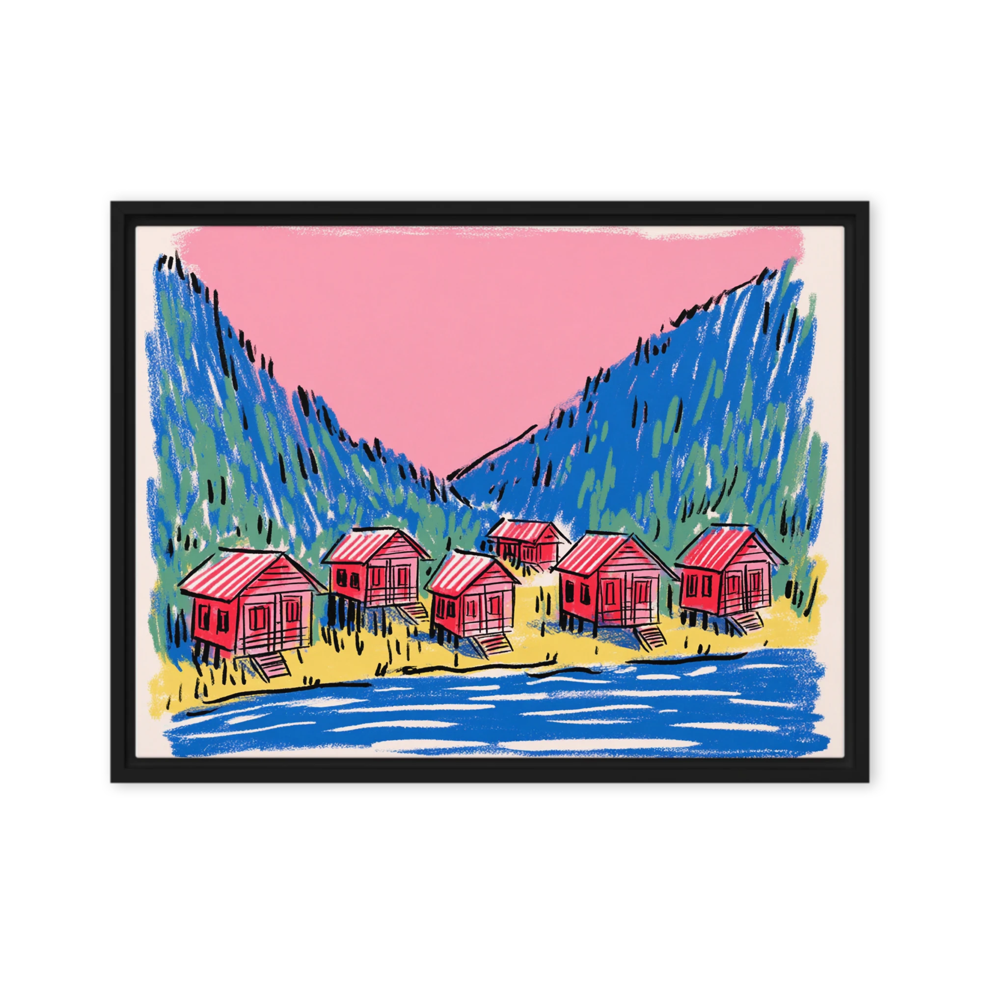 Red Cabins at the Fjord | Art Print