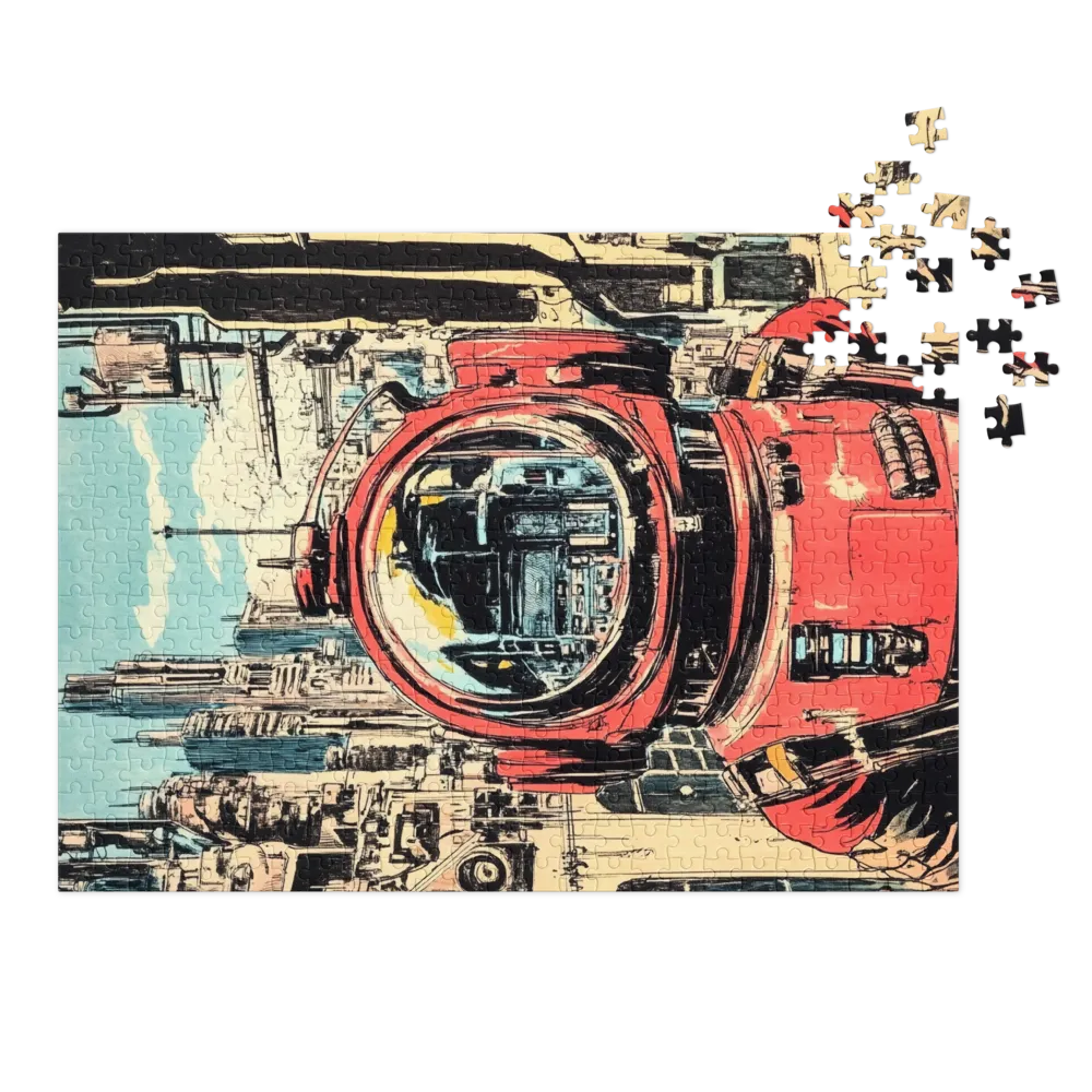 Astronaut with Red Suit in Futuristic City