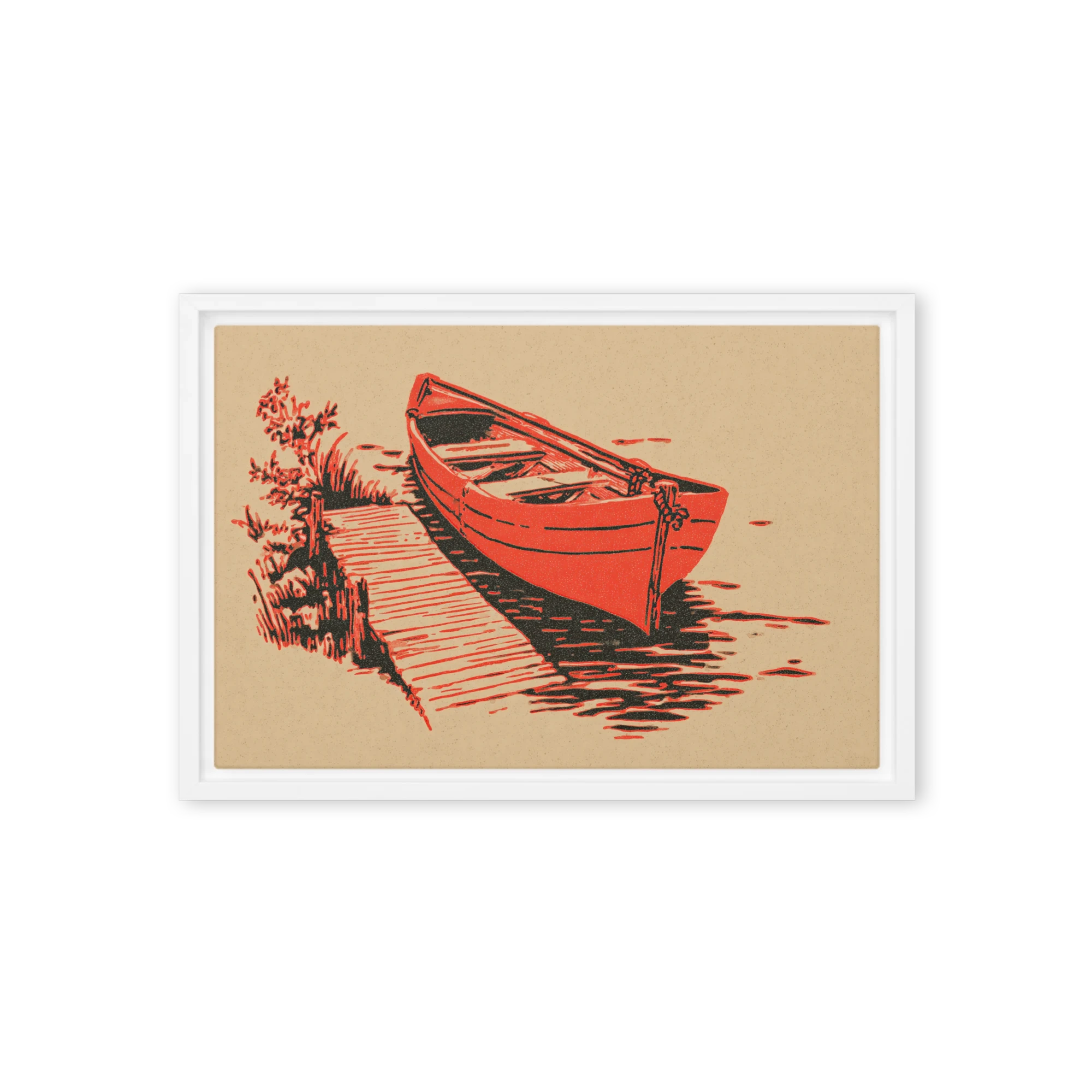 Red Rowboat at Dock | Art Print