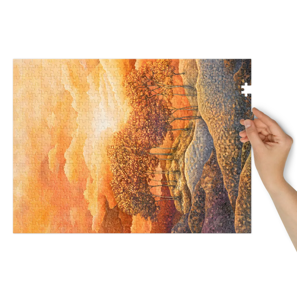 Serene Sunset Landscape with Trees | Jigsaw Puzzle (252/520 pieces)