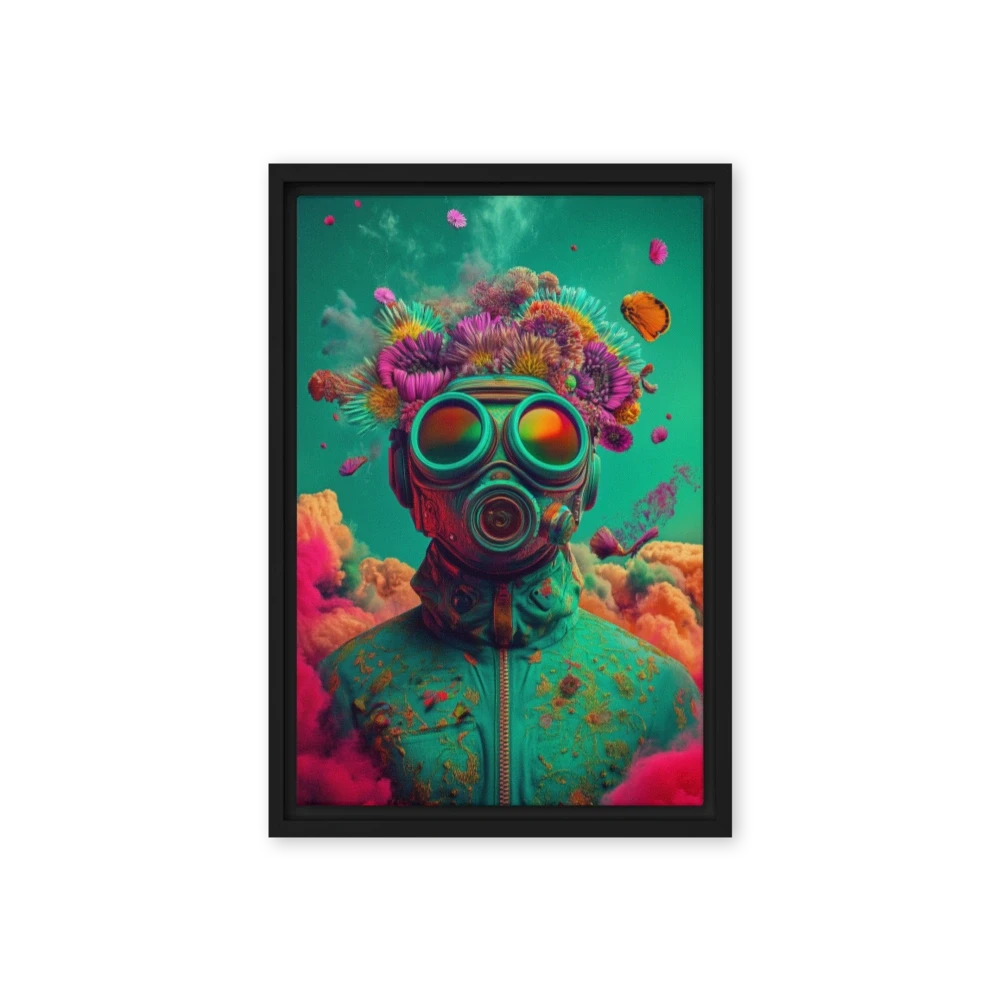 Surreal Masked Figure with Flowers