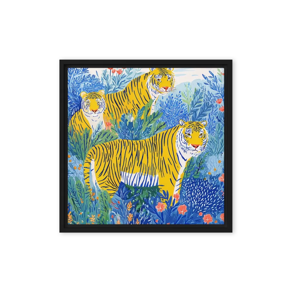 Tigers in Blue Foliage 
 Poster with White Frame | 16″x 16″