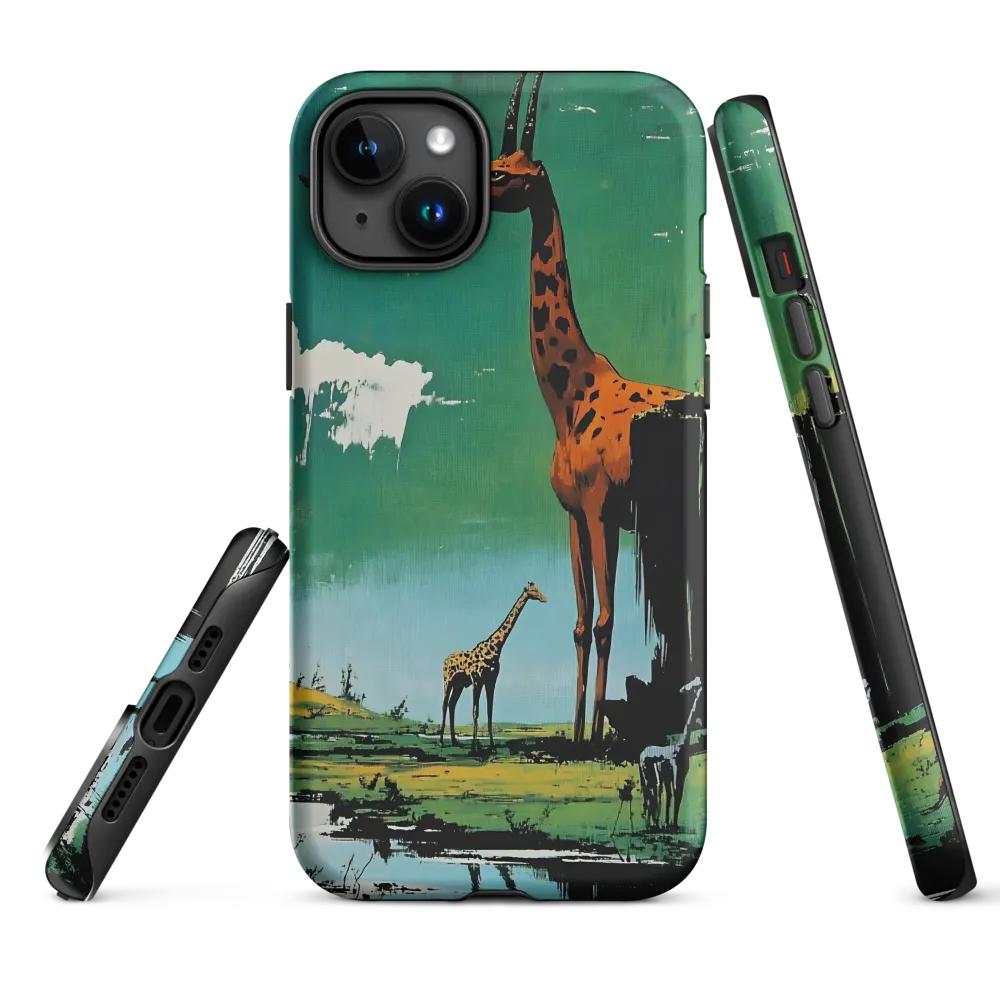 Surreal Giraffes in Vibrant Landscape | Phone Case