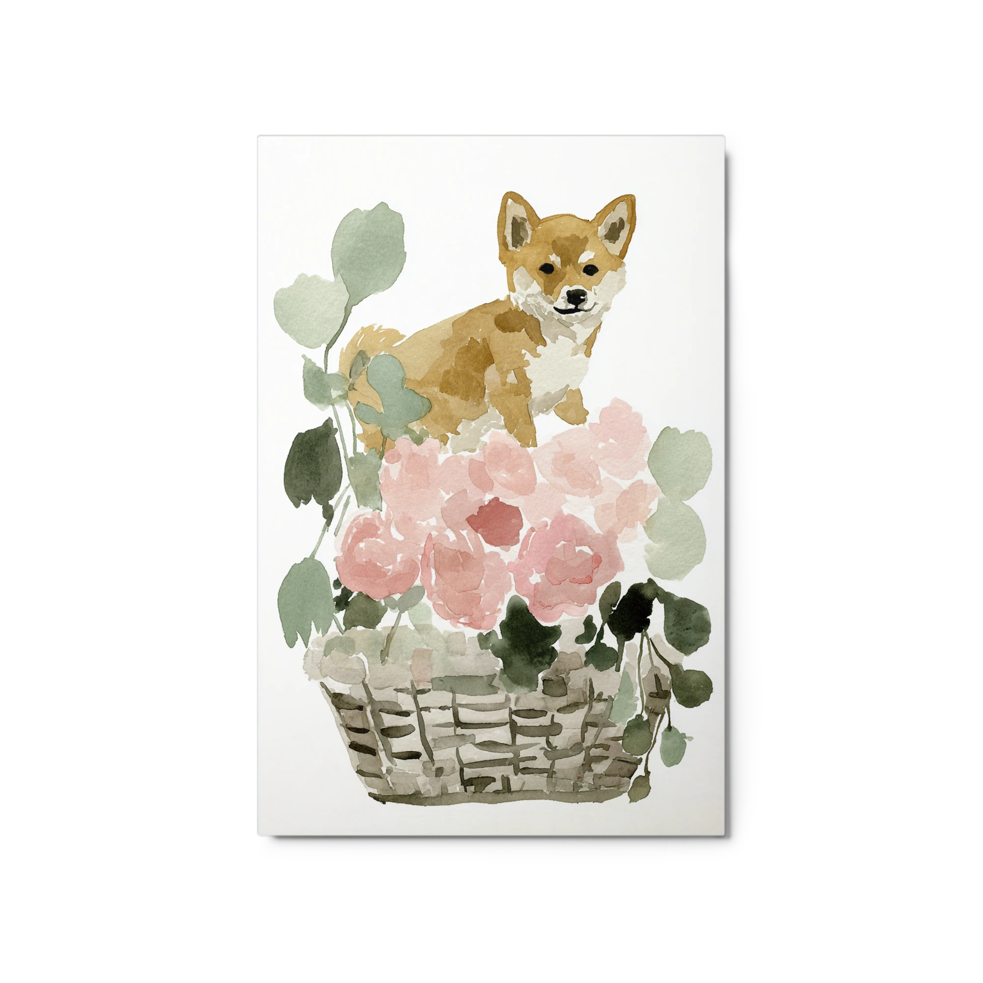 Shiba Inu and Floral Basket