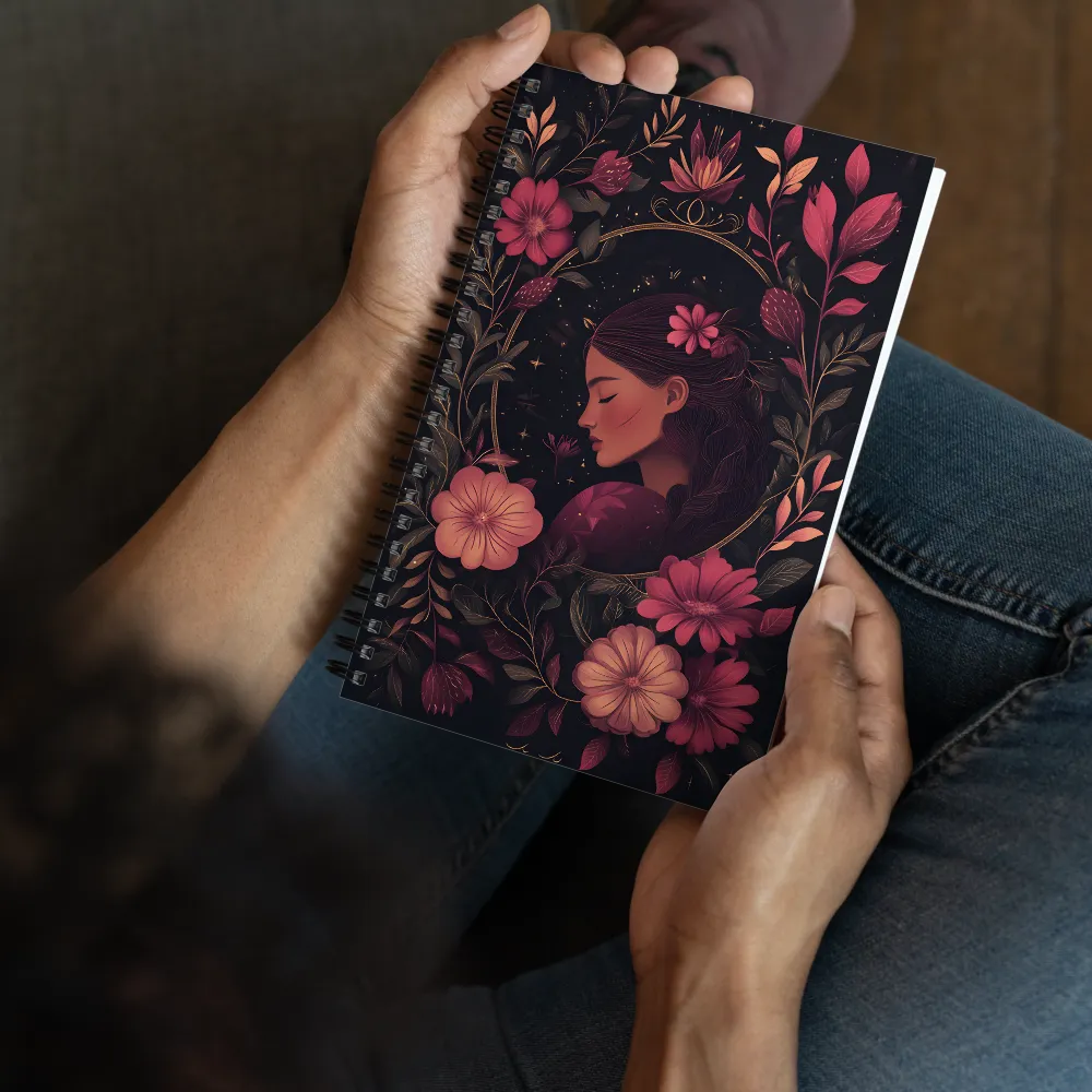 Art Nouveau Woman with Floral Frame 
 Spiral Notebook | 140 pages