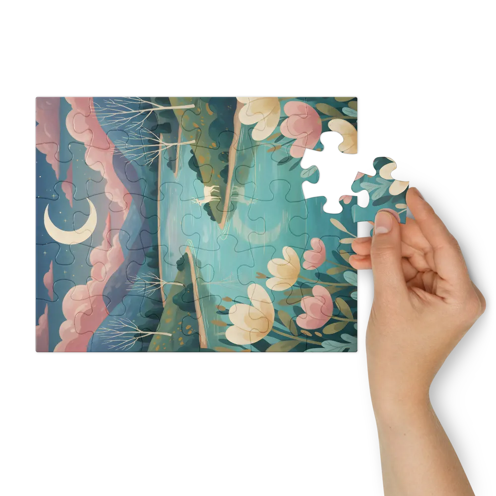 Whispers of the Moonlit Lake 
 Jigsaw Puzzle in Tin Box