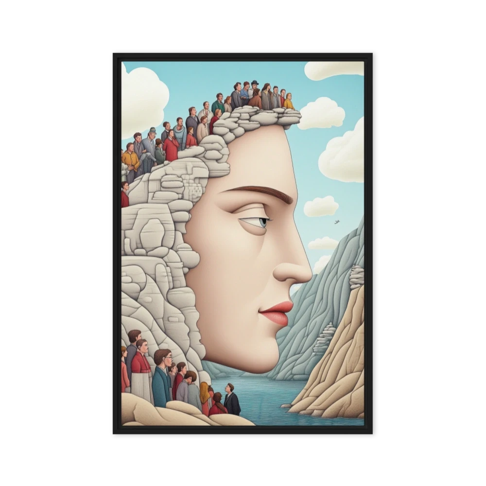 Surreal Landscape with Giant Face and Crowd