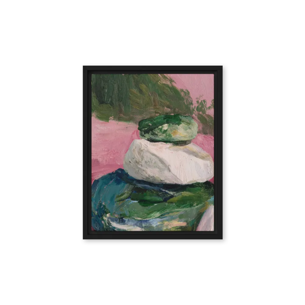 Balanced Cairn on Pink 
 Poster with White Frame | 11″x 14″
