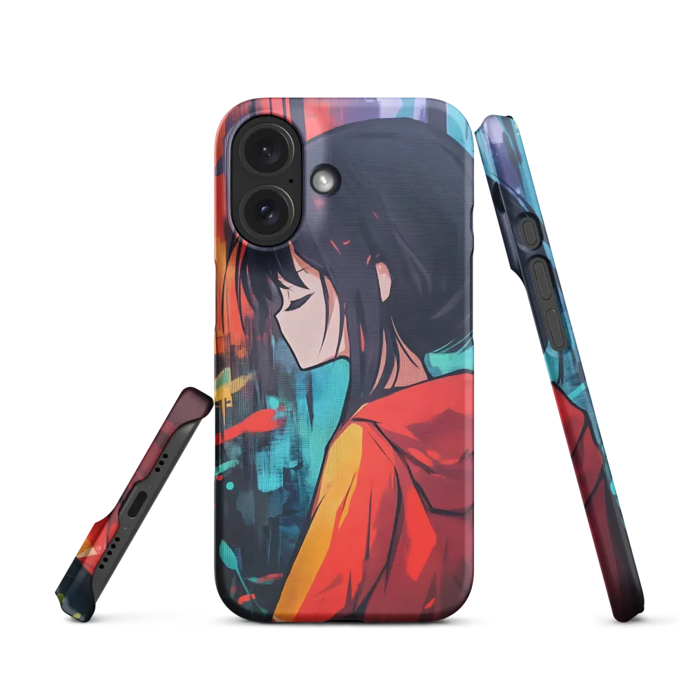 Girl in Red Hoodie with Abstract Background | Phone Case
