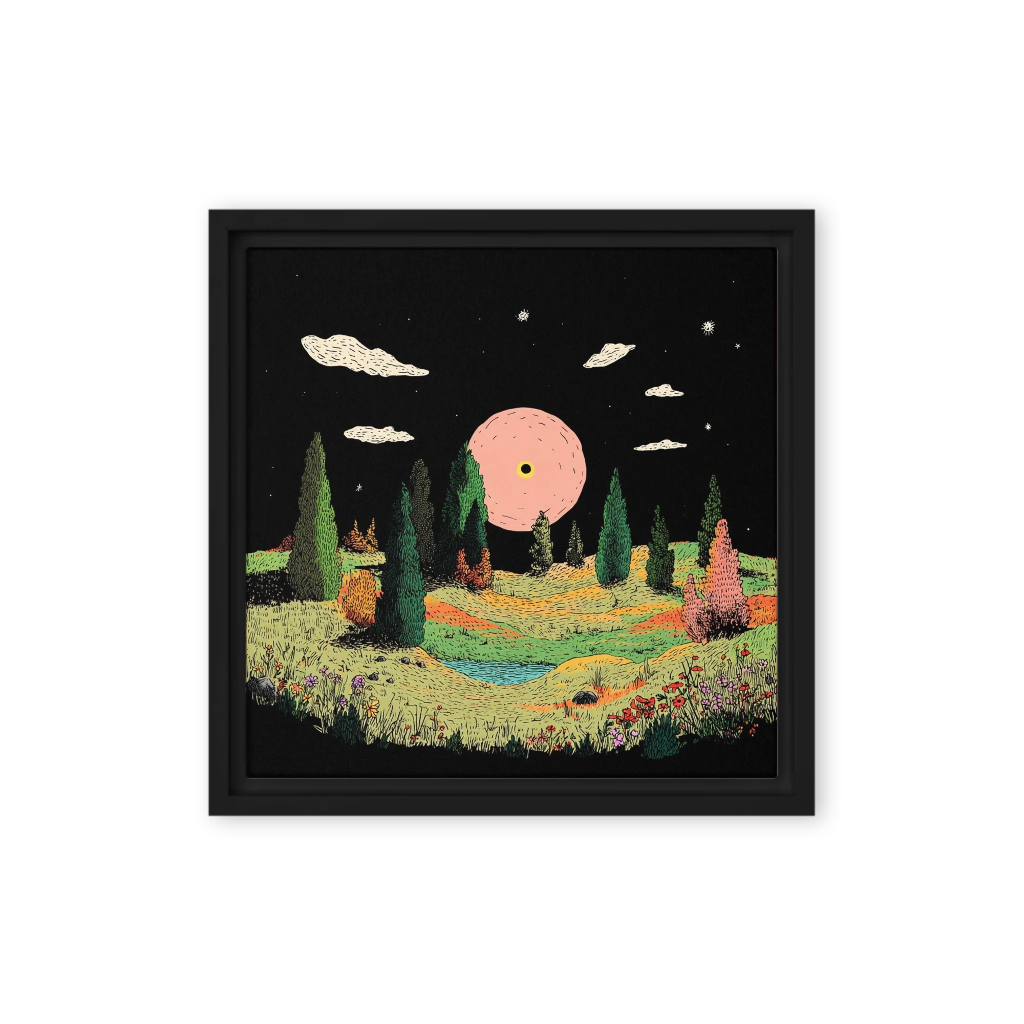 Night Meadow and Pink Sun