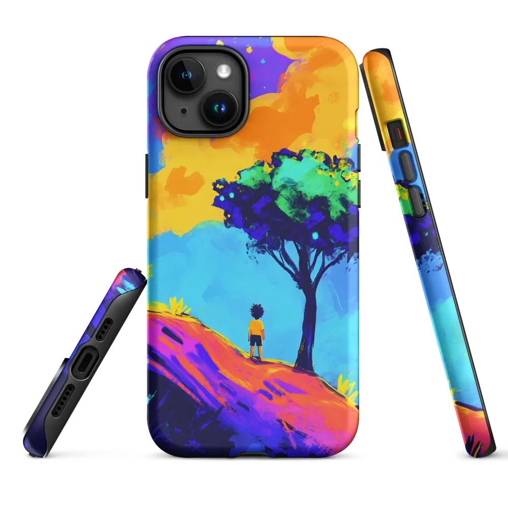 Colorful Landscape with Boy and Tree | Phone Case