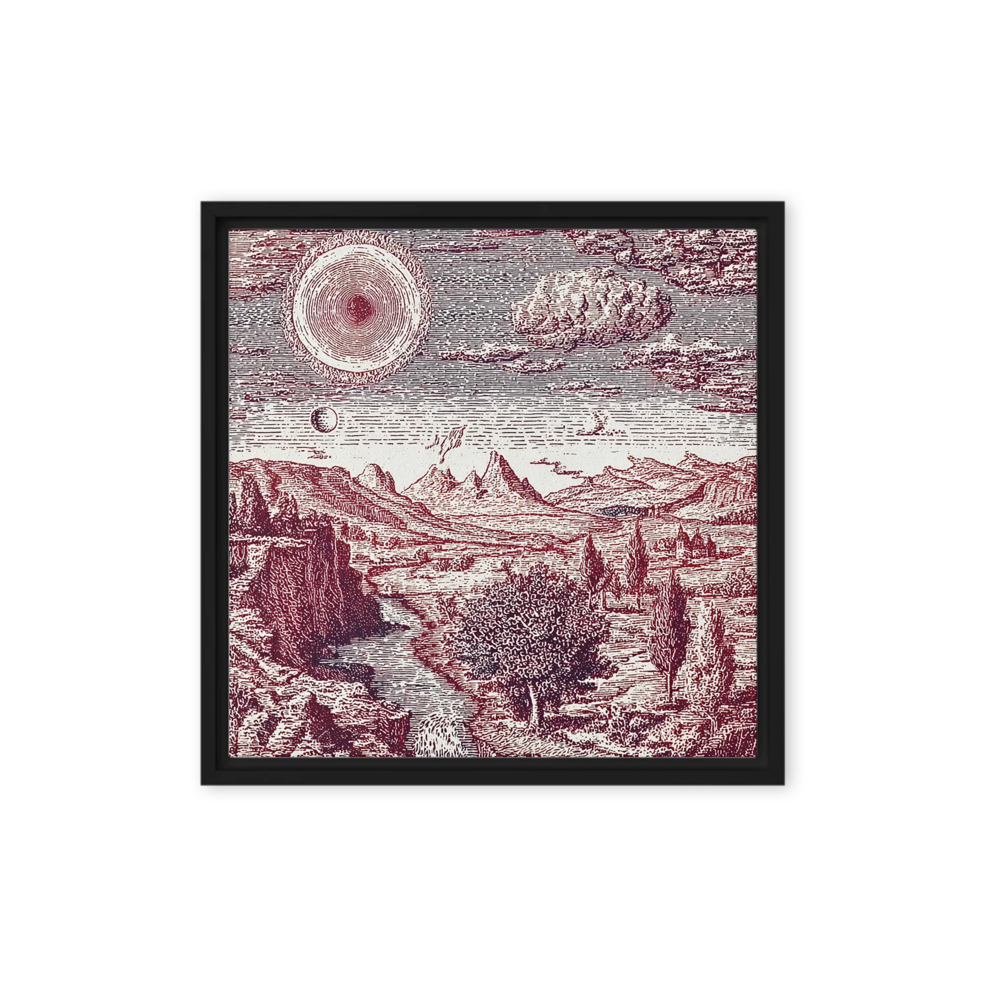 Fine-line copperplate etching in crimson — Copperplate grooves and acid