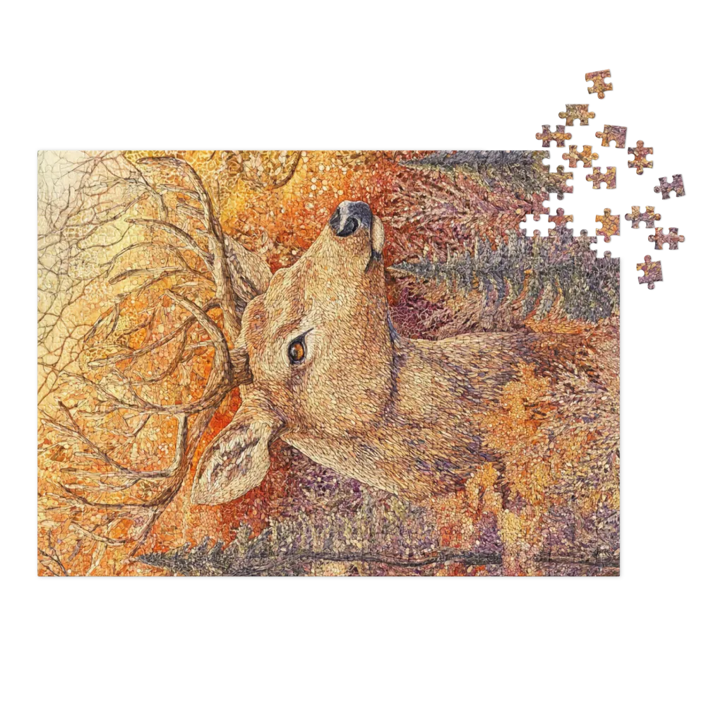 Mosaico de Veado Dourado 
 Puzzle em caixa de metal