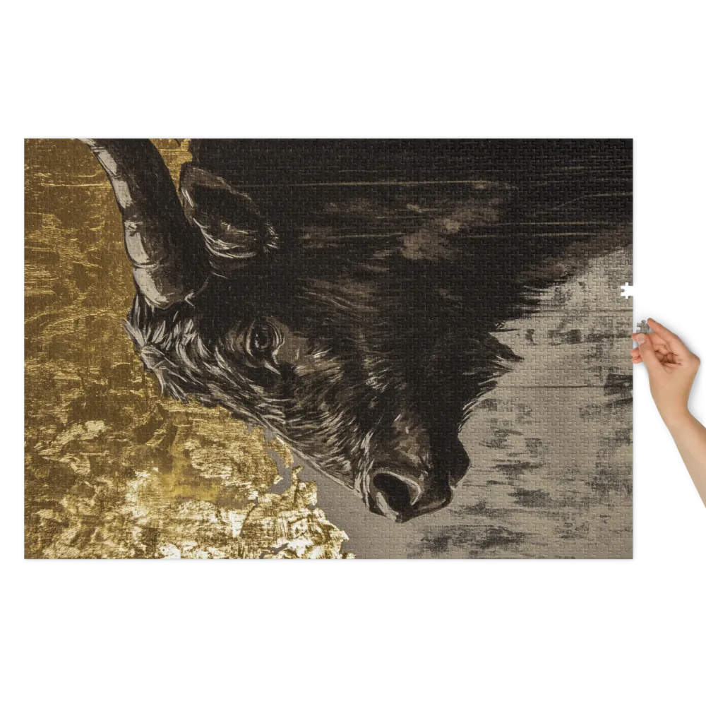 Golden Horned Bull 
 Jigsaw Puzzle in Tin Box
