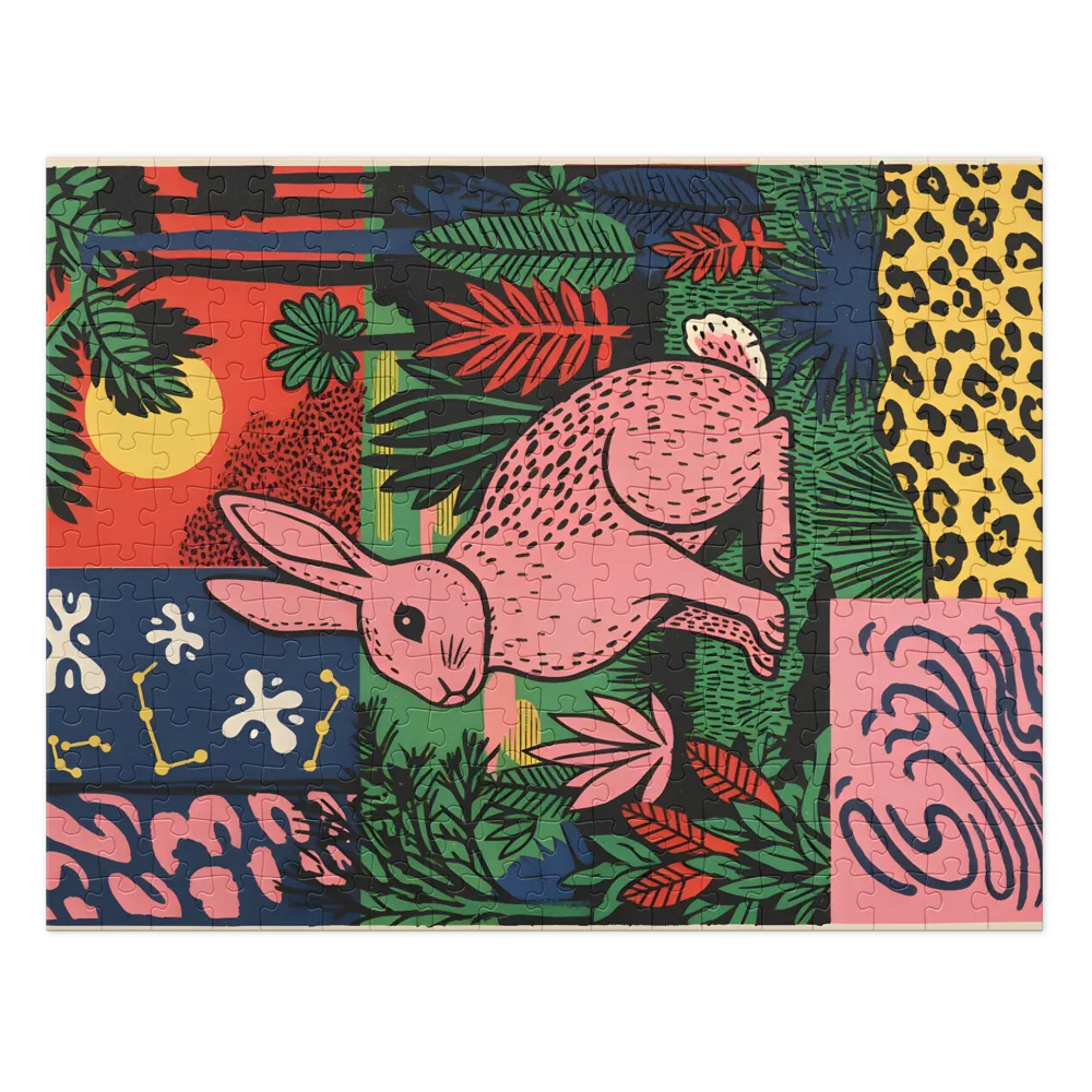 Pink Rabbit in Tropical Garden | Jigsaw Puzzles