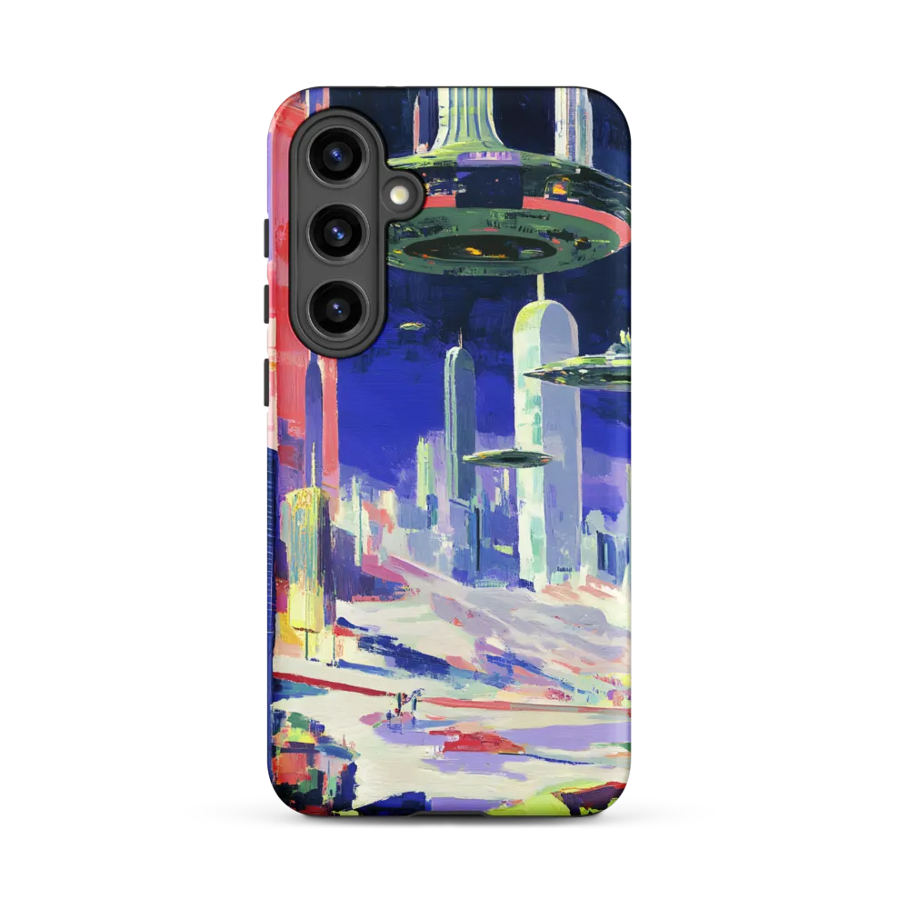 Futuristic Cityscape with Flying Saucers | Phone Case