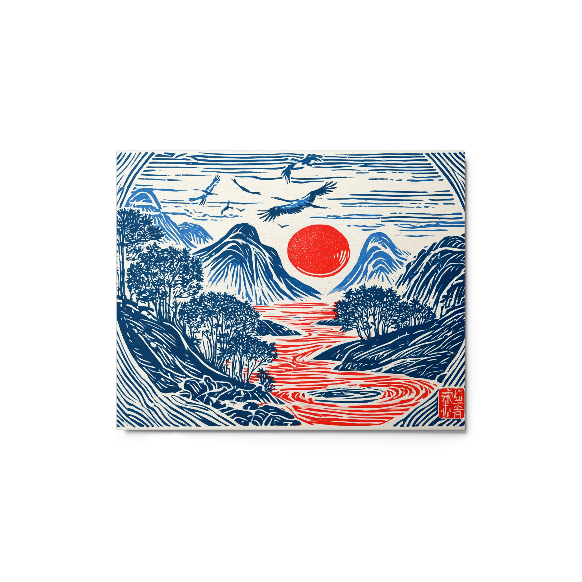 Japanese Sun and Cranes | Art Print