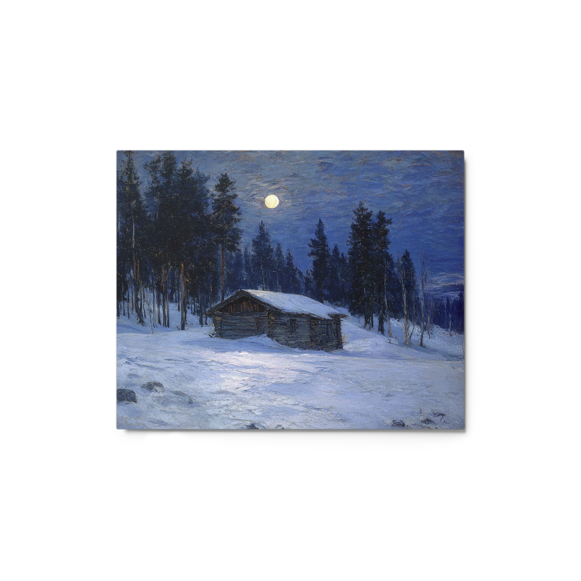 Moonlit Cabin in Snow