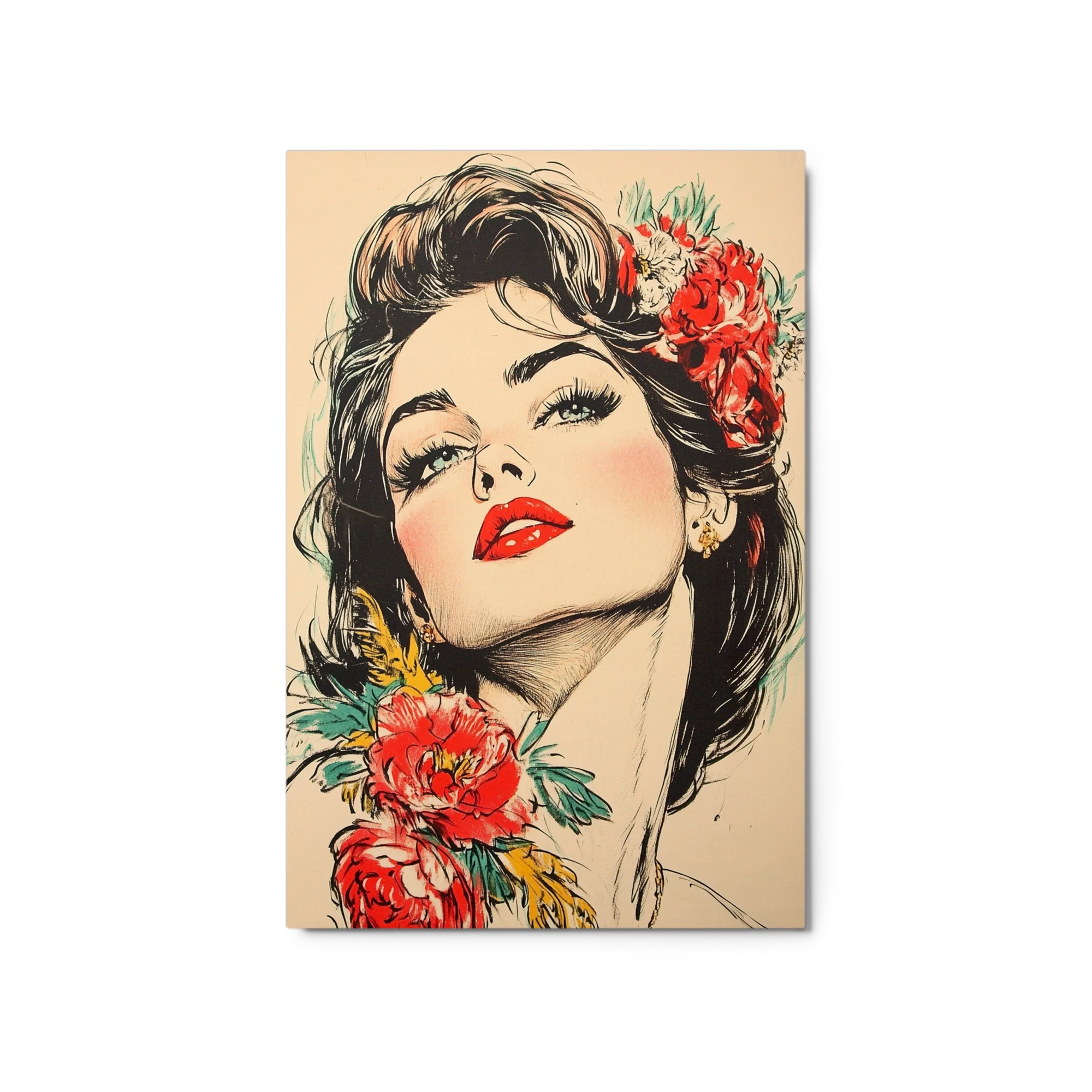 Pop Art Woman Portrait with Flowers