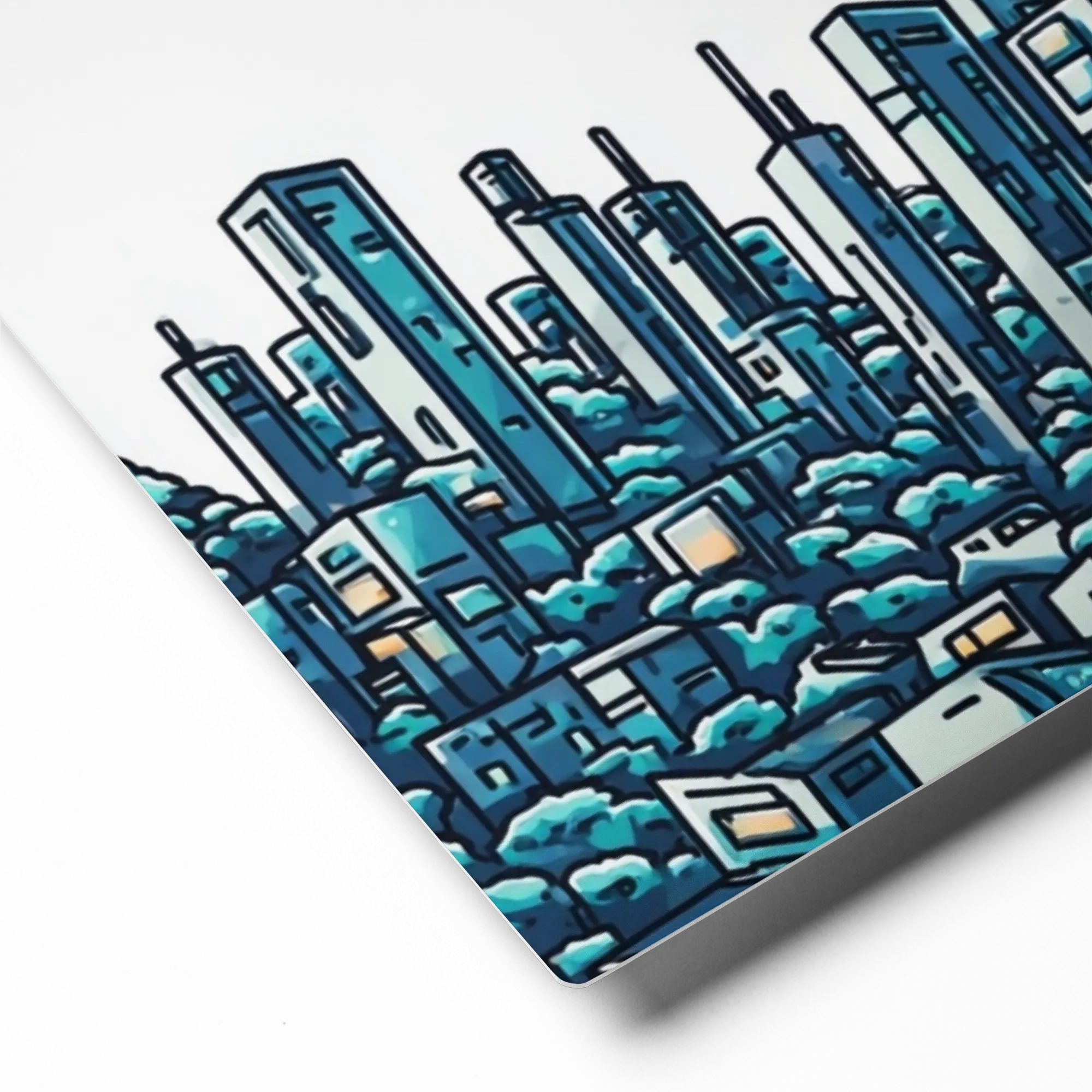 Metropolis in Blue 
 Poster with Red oak Frame | 14″x 14″
