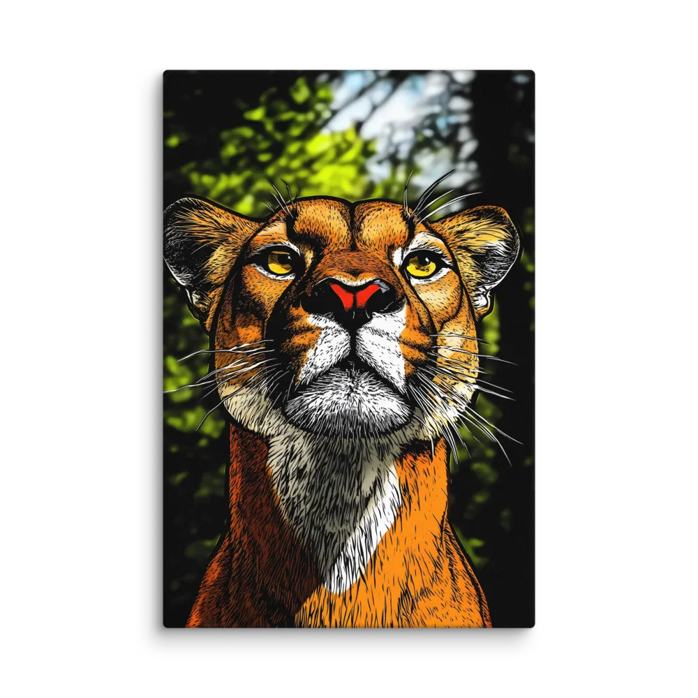 Stylized Cougar Portrait 
 Canvas with White Frame