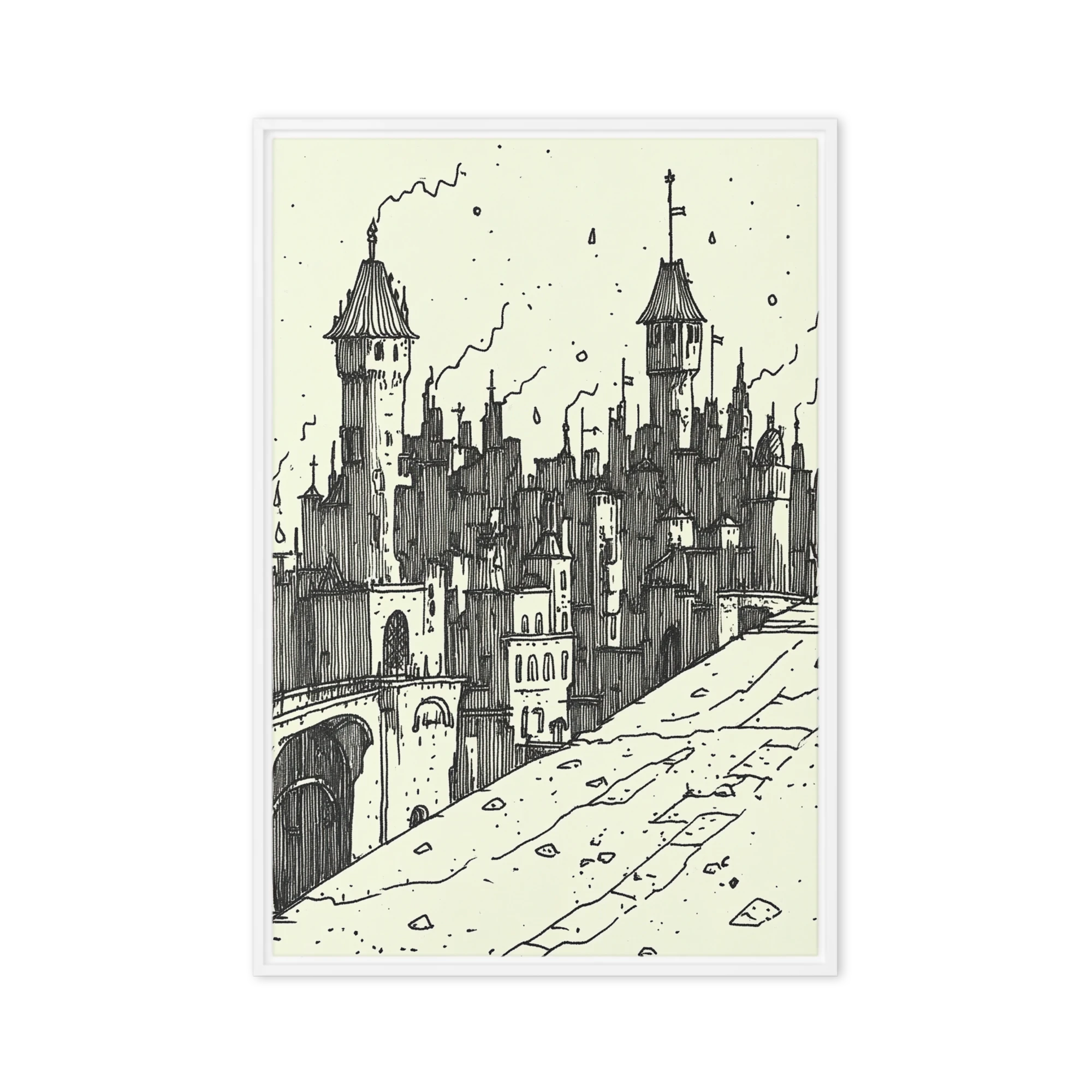 Fantastical Cityscape in Line Art