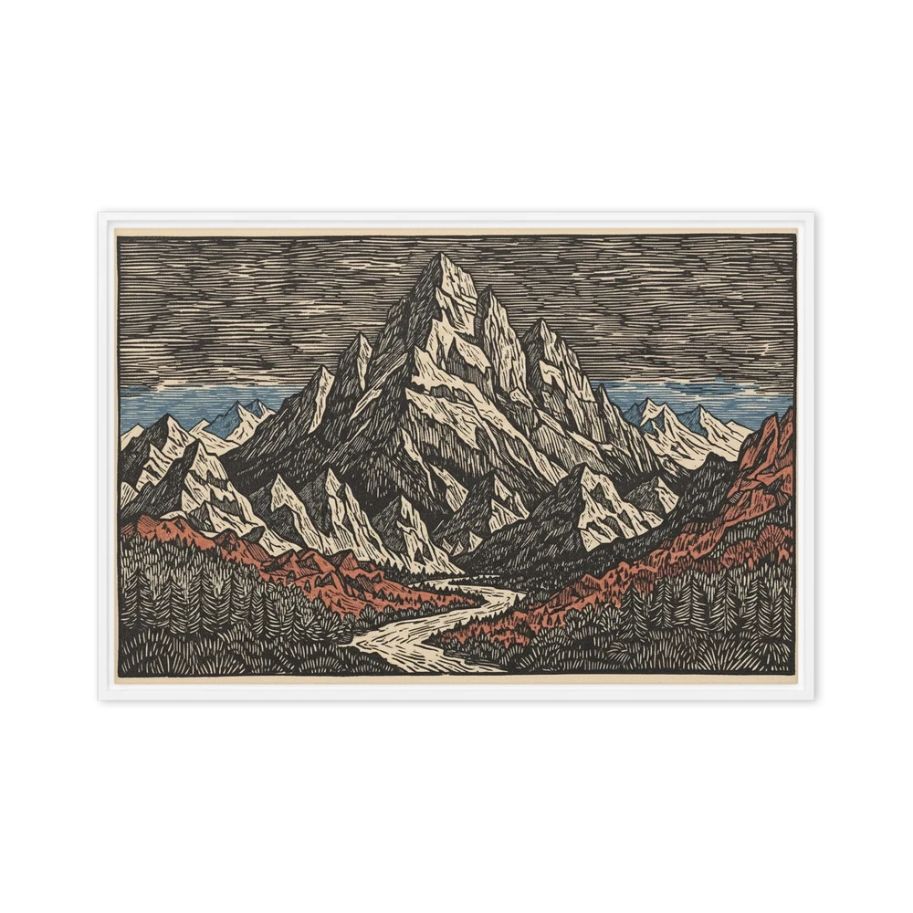 Alpine Woodcut Landscape | Art Print