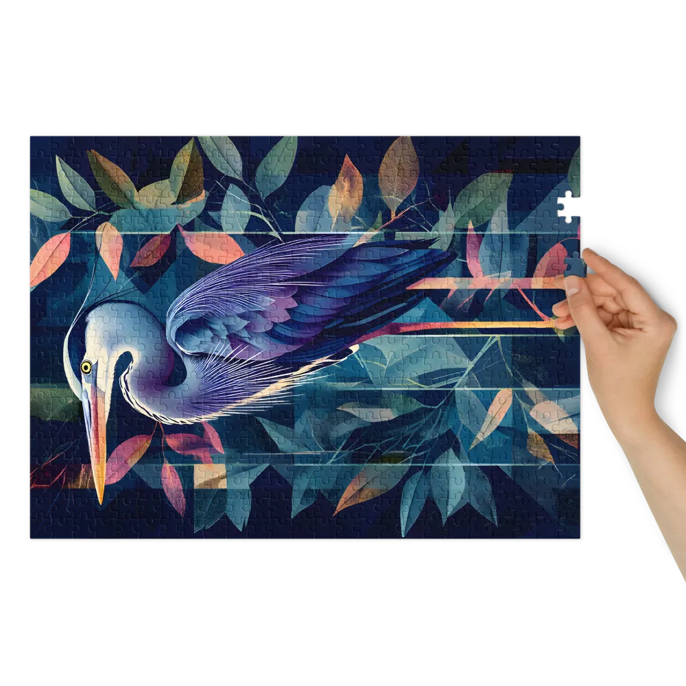 Geometric Blue Heron 
 Jigsaw Puzzle in Tin Box