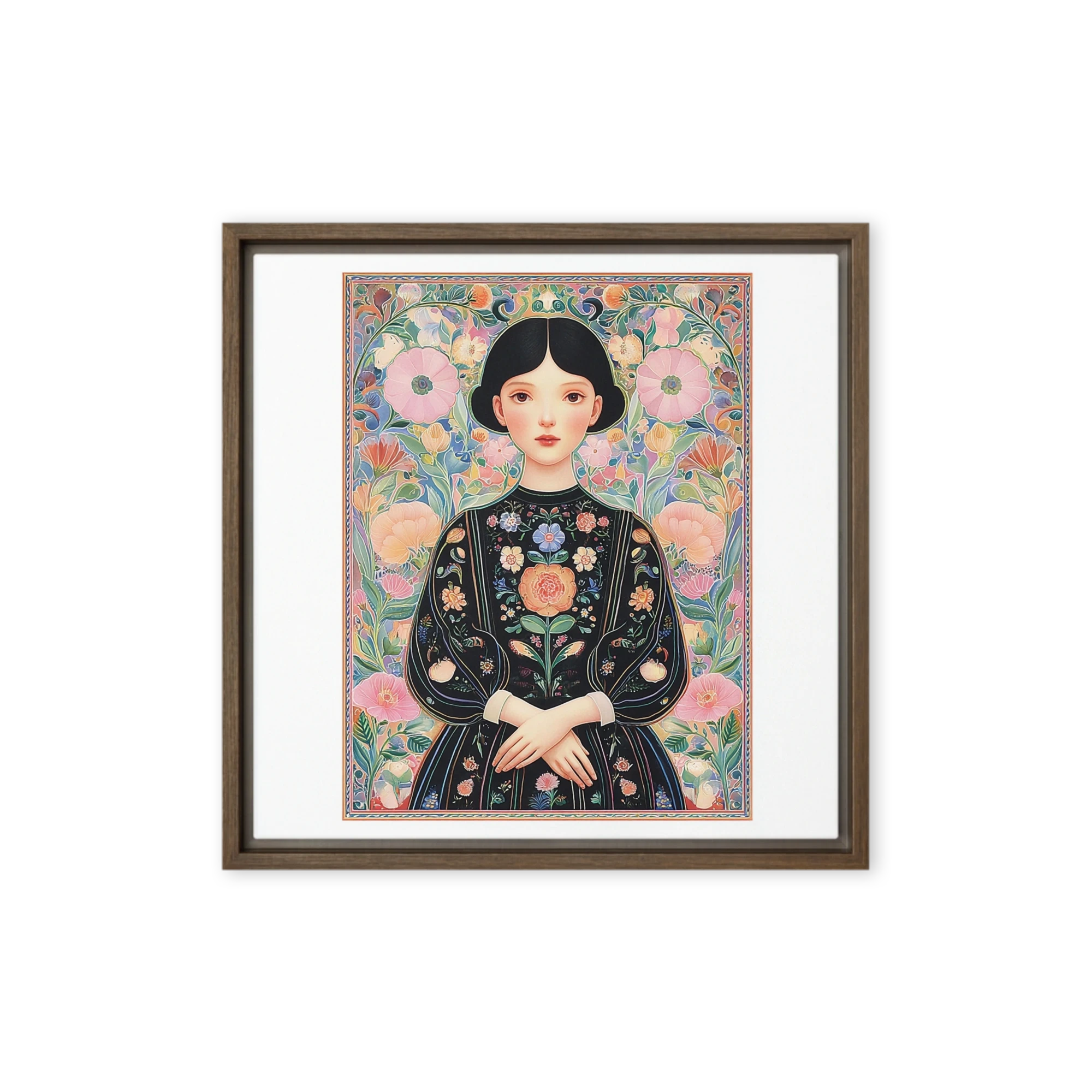 Woman in Floral Frame