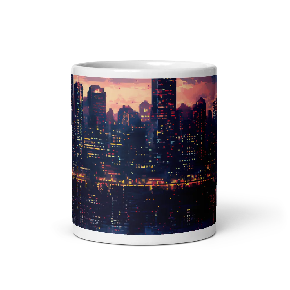 Twilight Pixel Cityscape 
 Mug with Dark Green inside | 11 oz