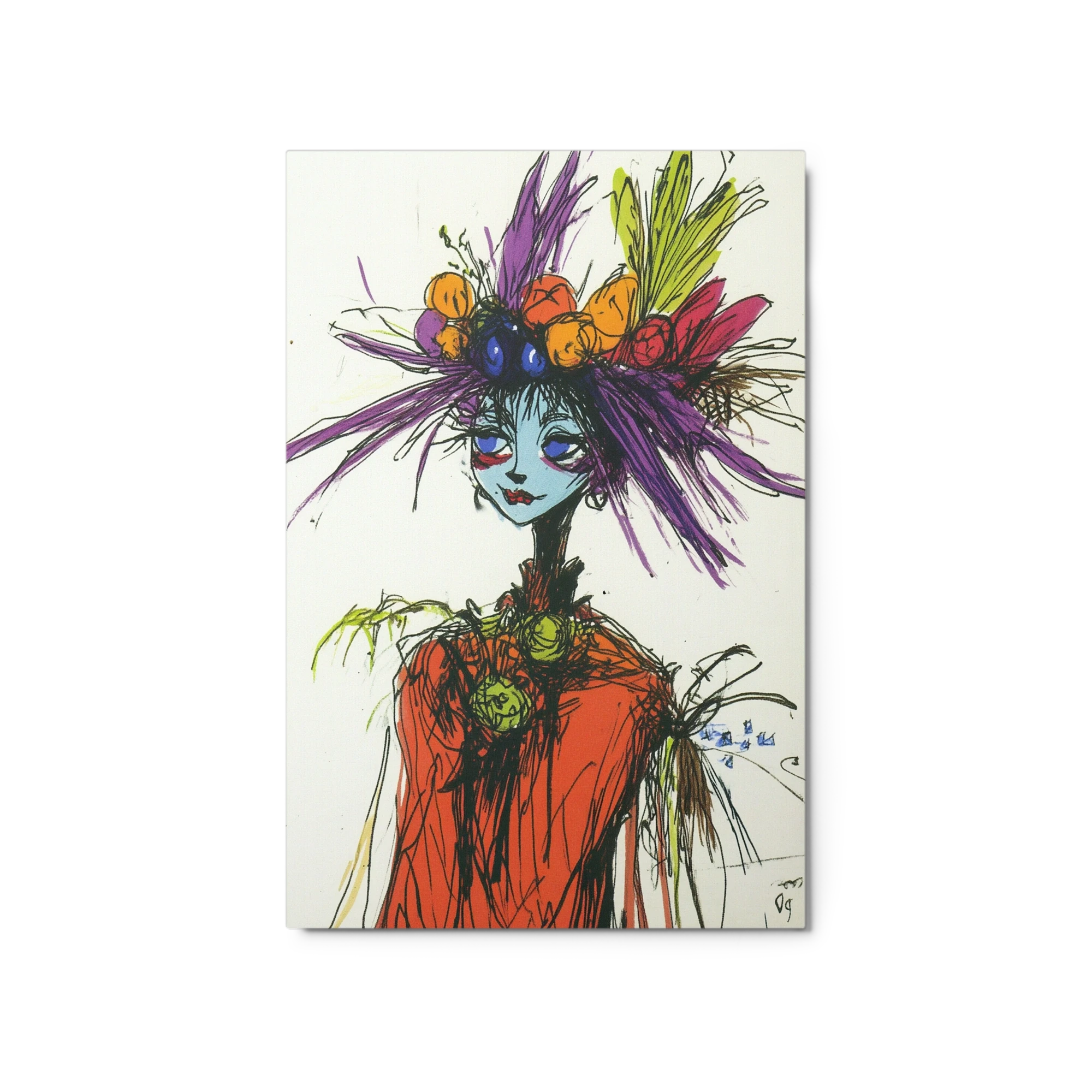 Whimsical Floral Woman Drawing