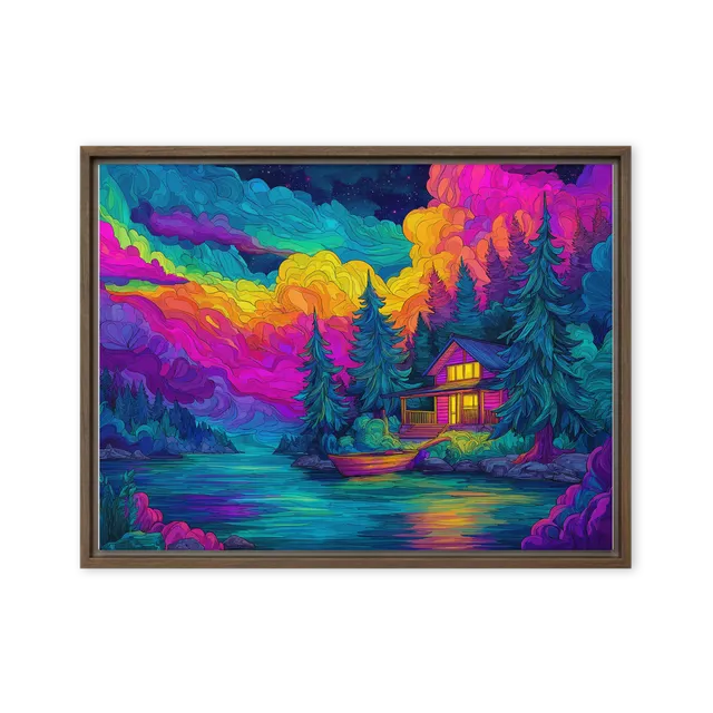 Neon Lake Cabin | Art Print
