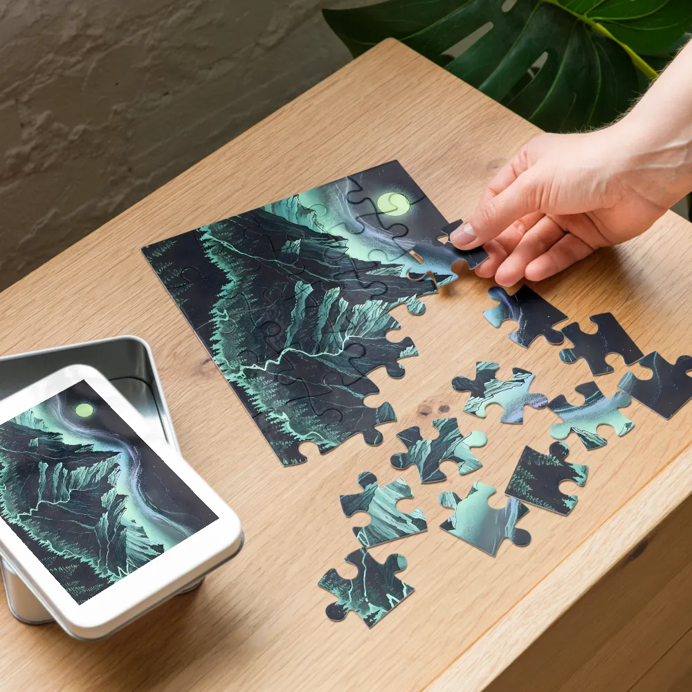Stippled Mountain Aurora 
 Jigsaw Puzzle in Tin Box