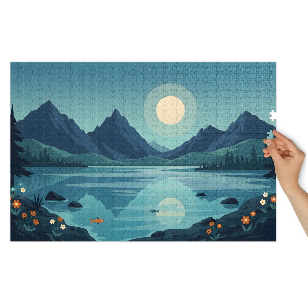 Tranquil Mountain Lake 
 Jigsaw Puzzle in Tin Box