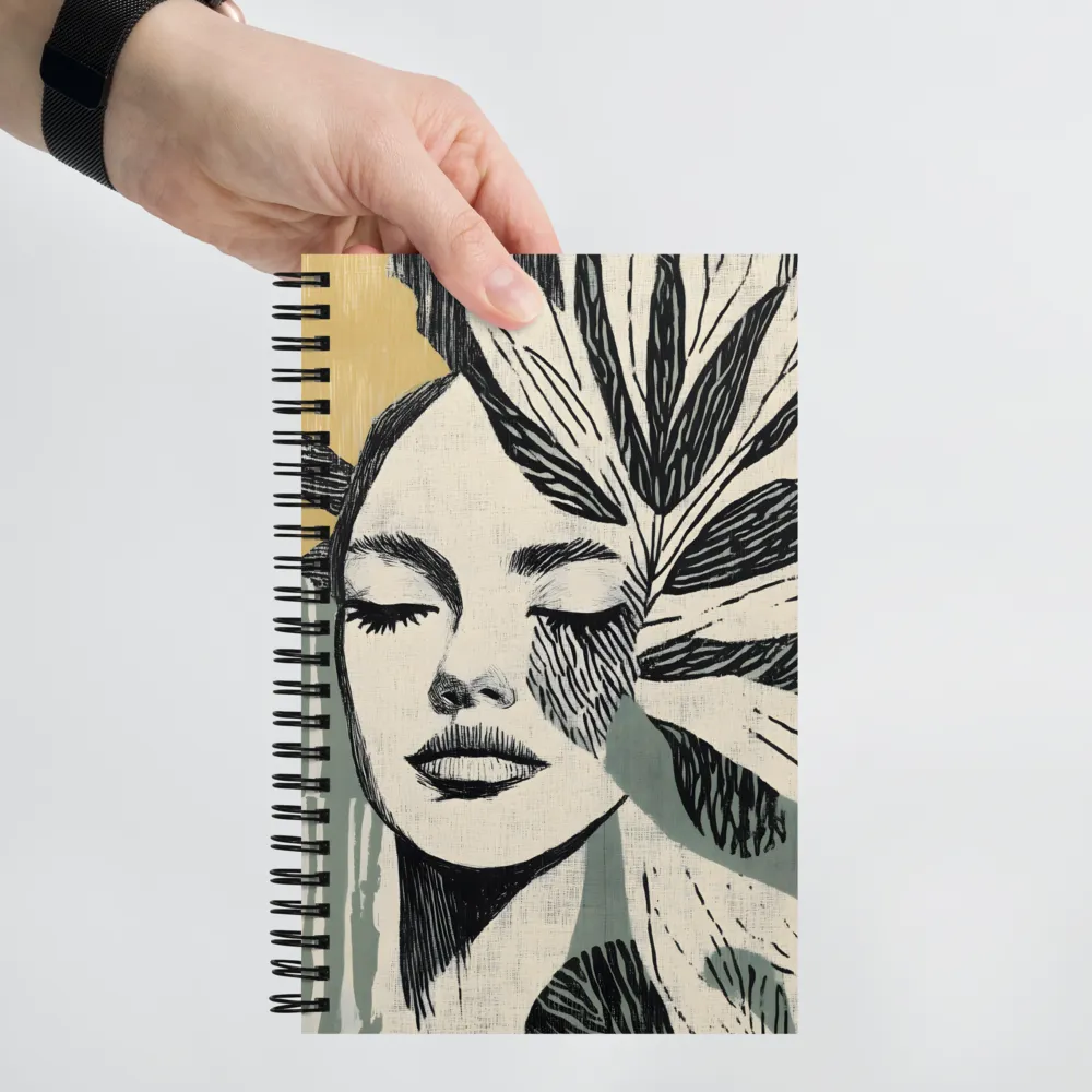 Serene Linocut Portrait 
 Spiral Notebook | 140 pages
