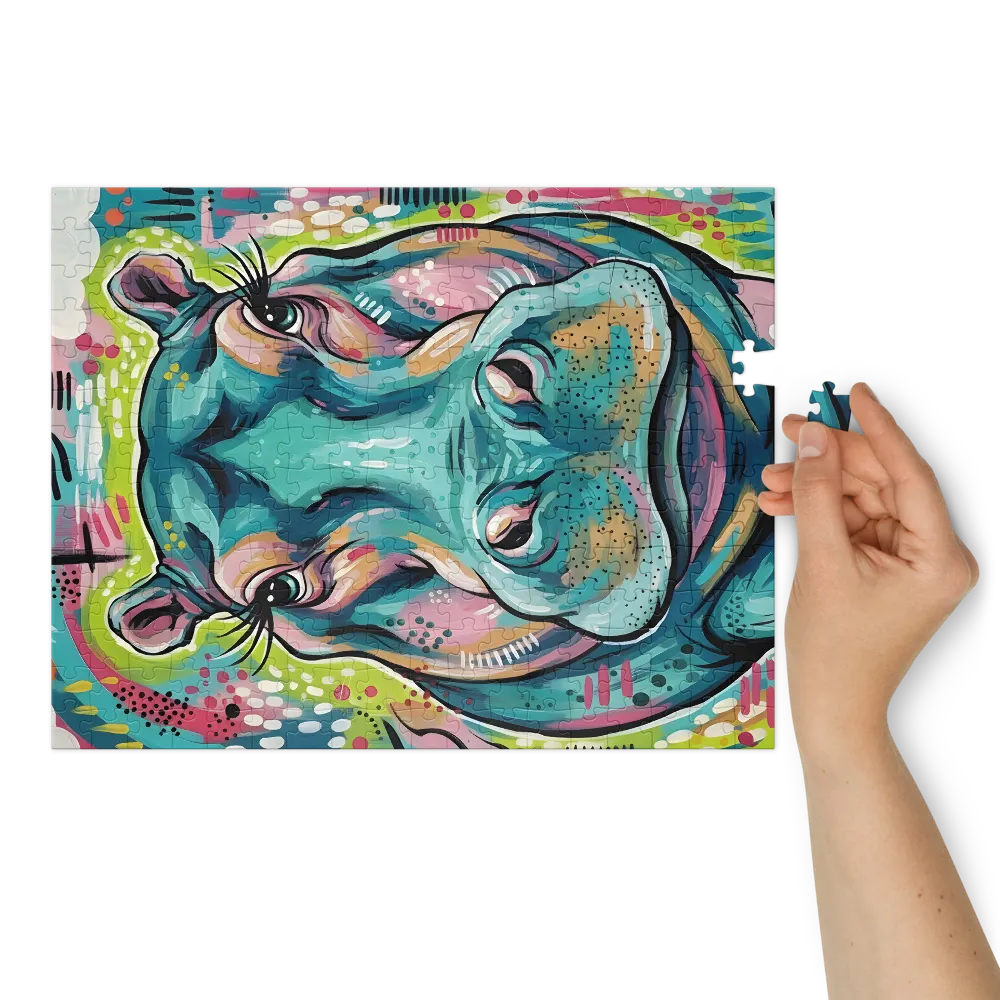 Playful Teal Hippo | Jigsaw Puzzles
