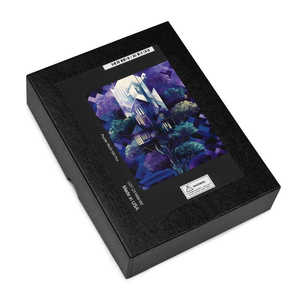 Geometric Fantasy Tree Houses 
 Jigsaw Puzzle in Tin Box