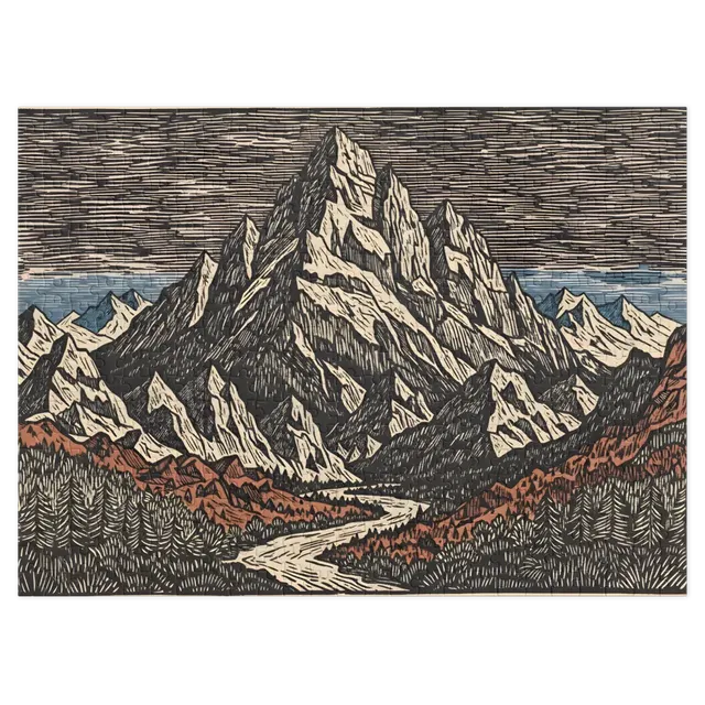 Alpine Woodcut Landscape | Jigsaw Puzzles