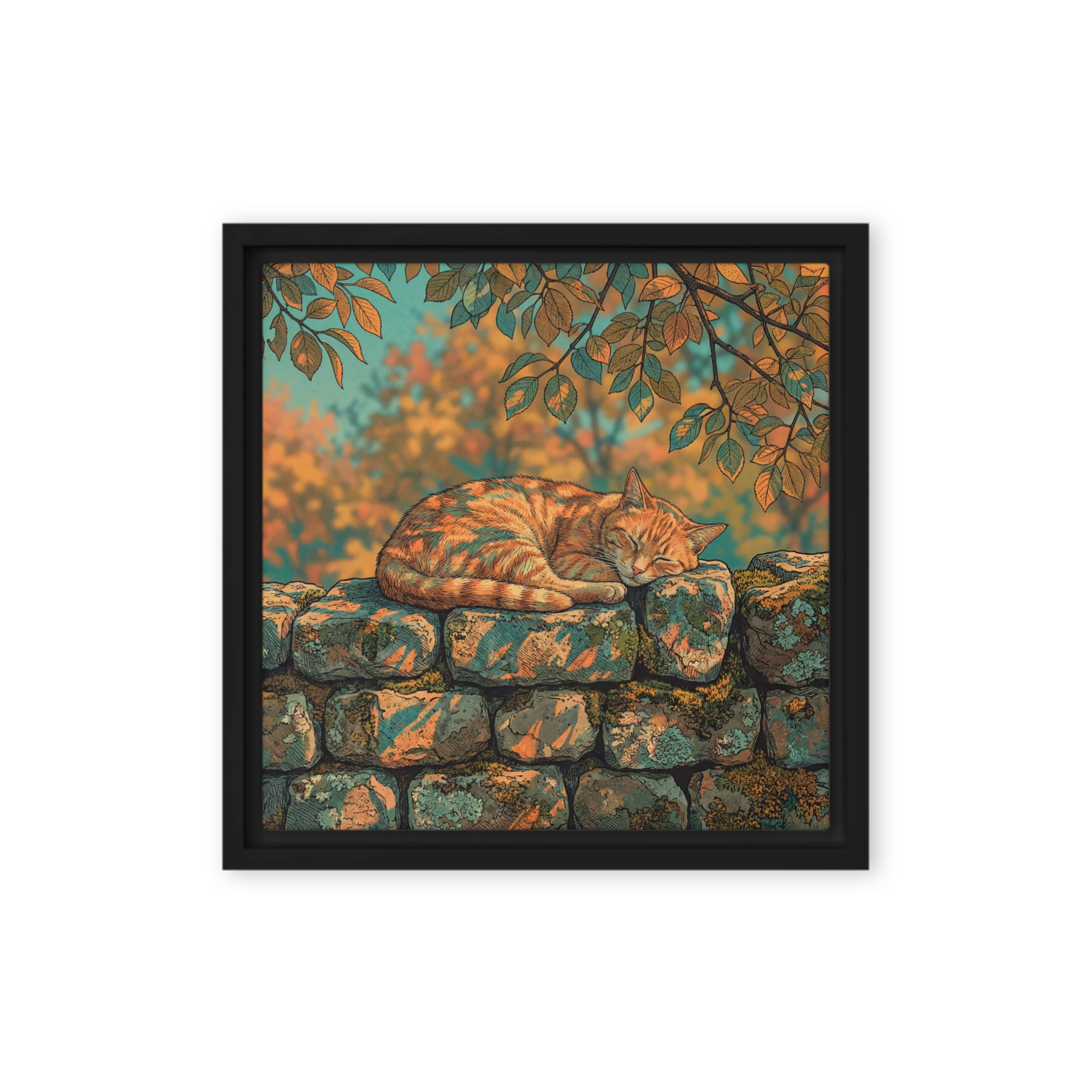 Autumn Nap on Stone Wall