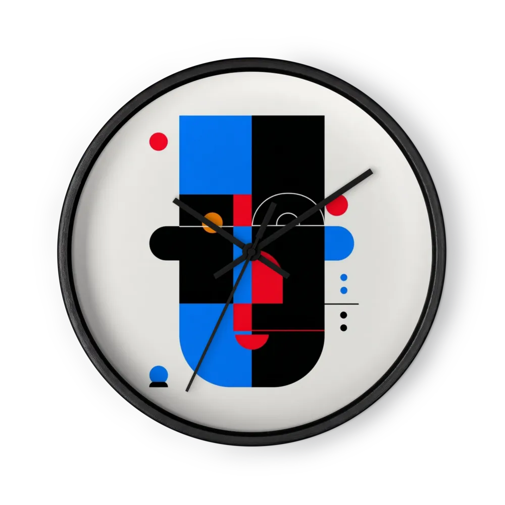 Neo-Constructivist Geometry Wall Clocks — Red, Cobalt and Black