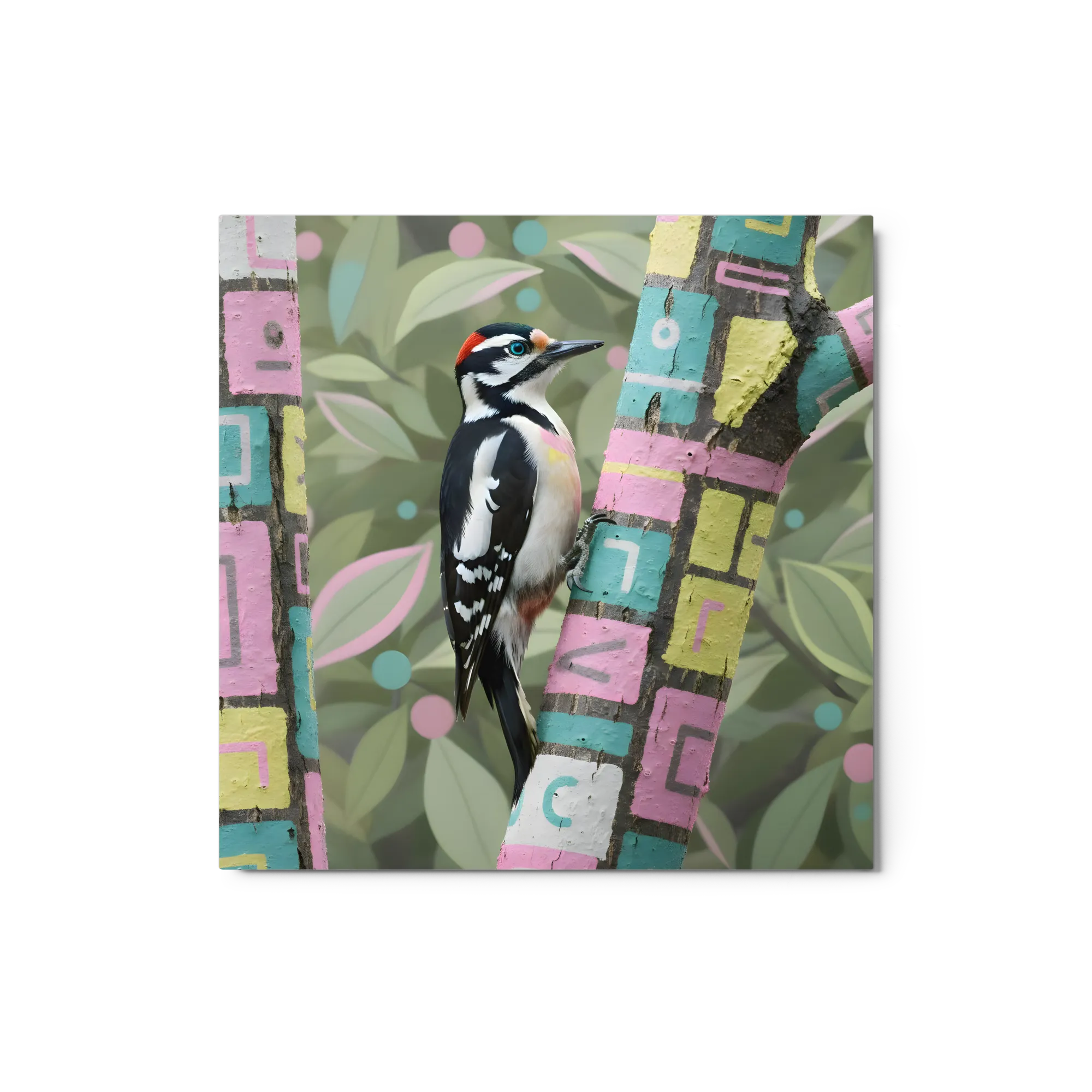 Woodpecker on Painted Tree