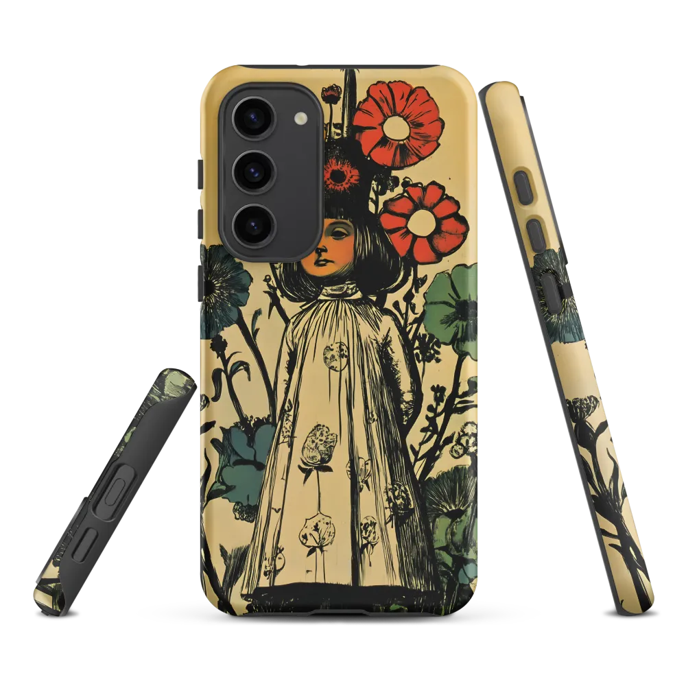 Vintage Girl Surrounded by Colorful Flowers | Phone Case