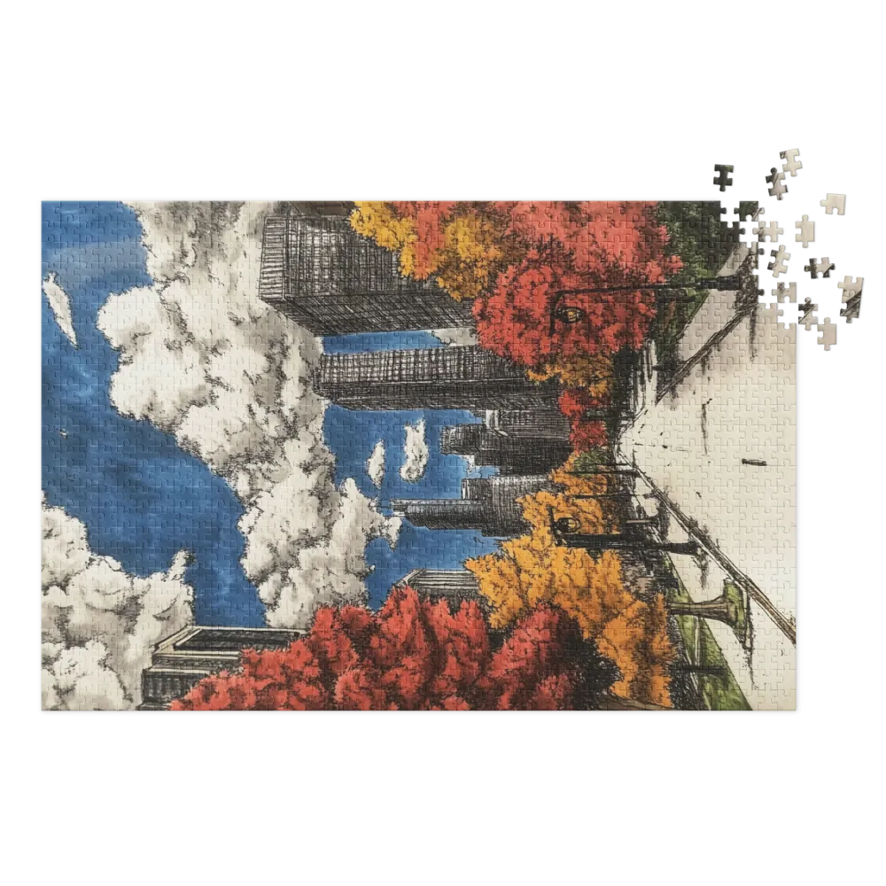 Paesaggio urbano con alberi autunnali | Puzzle (252/520 pezzi)