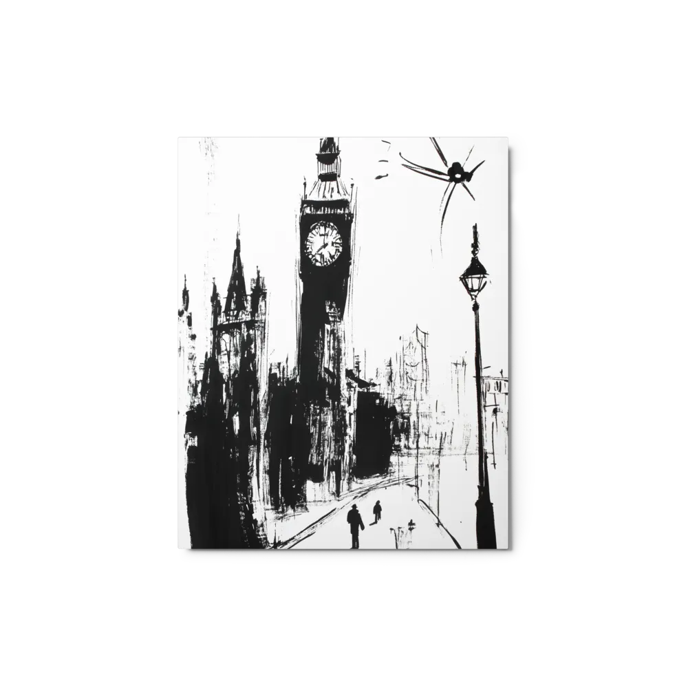 Monochrome Ink Drawing of Clock Tower