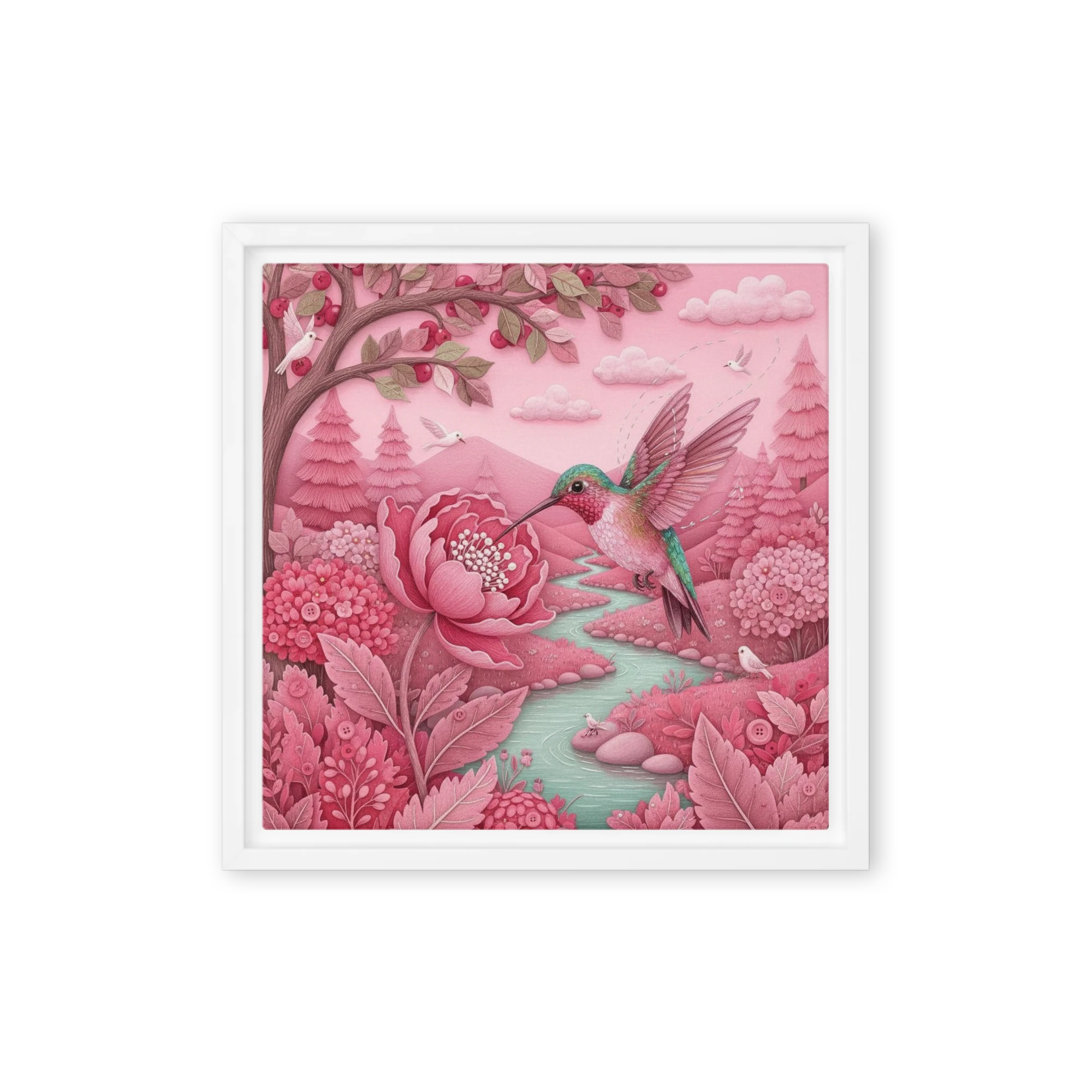 Hummingbird in Pink Garden