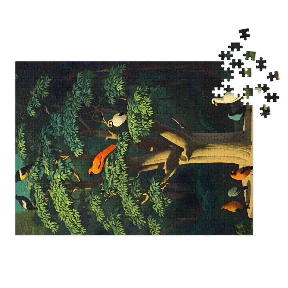 Surreal Tree with Colorful Birds