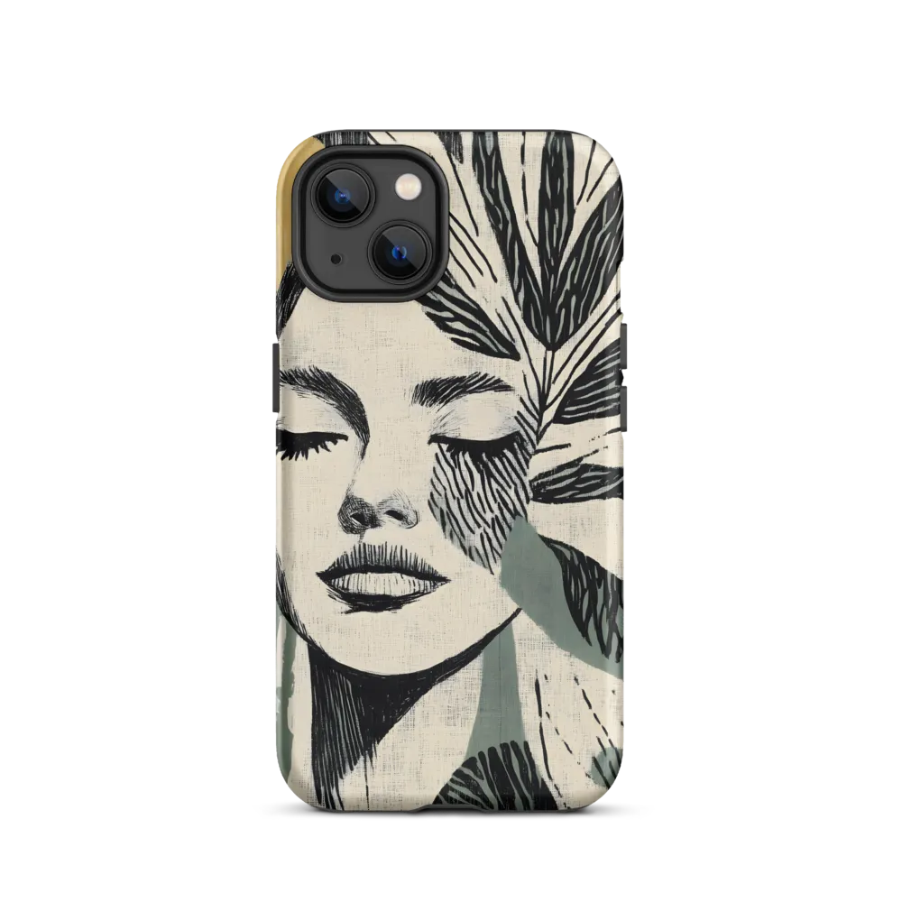 Serene Woman Portrait with Leaves | Phone Case
