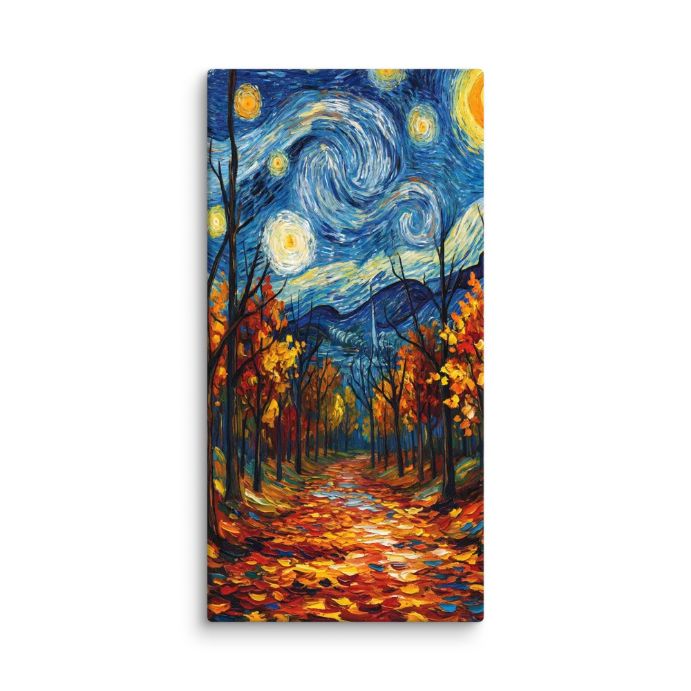 Autumn Path Under Starry Night 
 Canvas | 16″x 32″