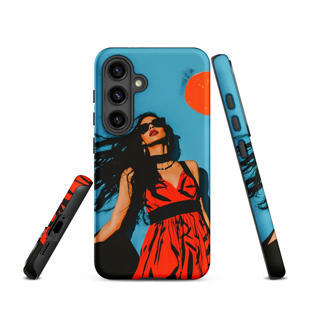 Woman in Red Dress Against Blue Background | Phone Case